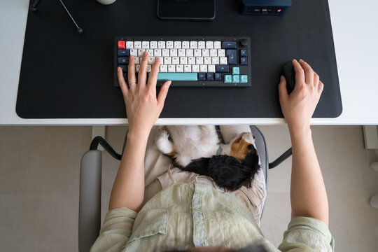 Woman multitasking with AI during remote work at home