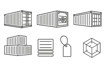Shipping Container Icons. Line style icons of shipping containers: 20ft container, 40ft container, reefer container, open-top