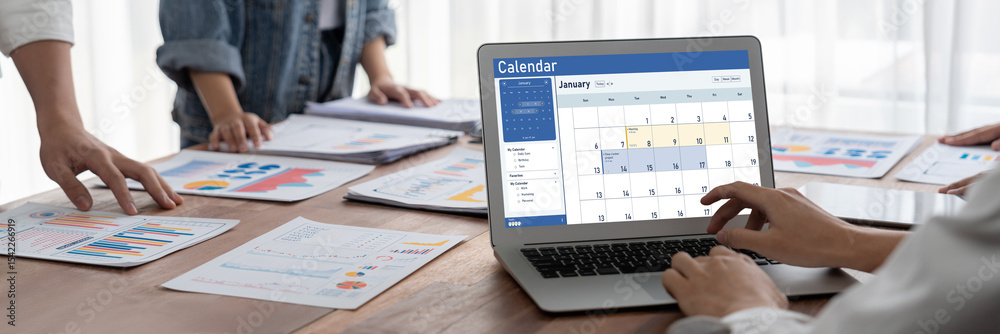 Poster Calendar on computer software application for schedule planning for personal organizer and online business brisk