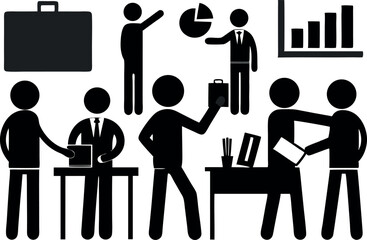 Flat Silhouettes of Entrepreneurs and Office Workers – Business Concept Art

