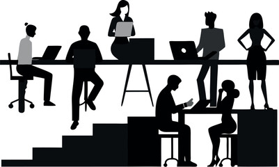 Flat Silhouettes of Entrepreneurs and Office Workers – Business Concept Art

