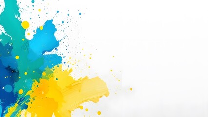 Abstract blue yellow green paint splatter background
