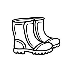 A pair of rubber boots with a sturdy sole and a simple design. The boots are suitable for wet conditions and outdoor activities.