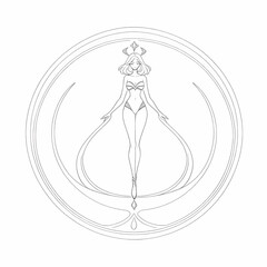 Stylized woman with crown within circular design