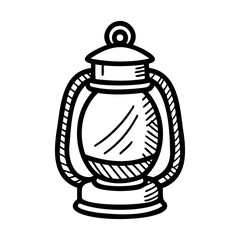 A vintage oil lantern with a glass body and metal frame. The lantern features a handle for easy carrying and a classic design, suitable for rustic decor.