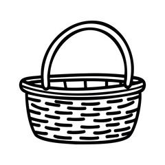 A simple woven basket with a handle. The basket is empty and has a classic design, suitable for various uses such as storage or decoration.