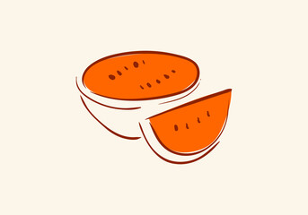 minimalist line art illustration of a whole watermelon and a slice