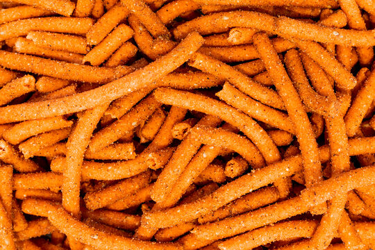 Close-up of salted snack texture for culinary backgrounds
