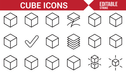 Minimalist Cube Icons Set: 3D Cubes, Puzzle Shapes, and Geometric Blocks