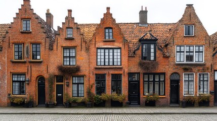 Fototapeta premium Row of historic brick houses with gabled roofs