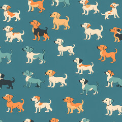 Nostalgic vintage pattern of tiny dogs, retro hues, ideal for wallpapers and decor.