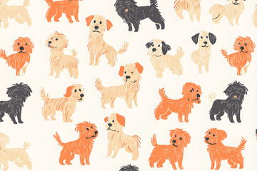Hundreds of small puppies in a retro decoration texture, ideal for interior and packaging design.