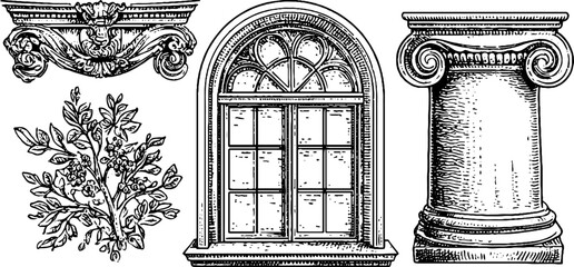 Fototapeta premium Architectural heritage: byzantine clerestory window and baroque ornamentation design for historical themes
