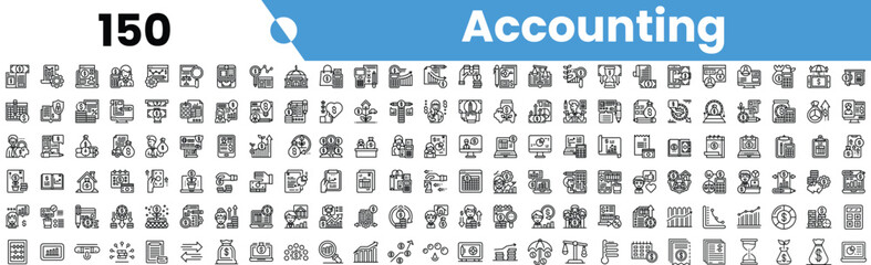 Set of 150 outline accounting icons. Vector illustration