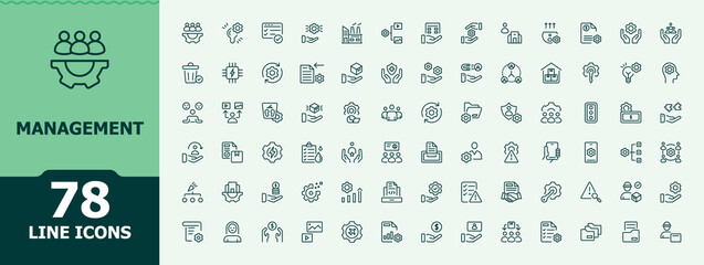 Management icon set. Minimalist icons pack. Editable vector art. Resource modern icon set. Includes symbols for resource, people, business, teamwork, leader, manager, team and more.