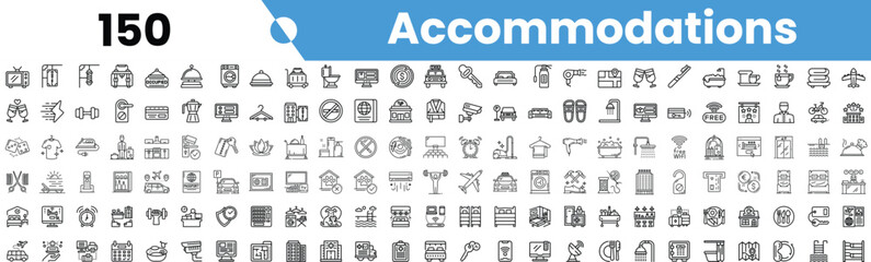Set of 150 outline accommodations icons. Vector illustration