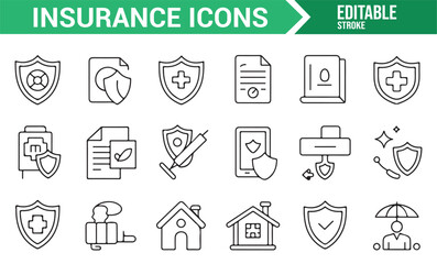 Insurance Symbols: Shield, Documents, Claims, and Protection in Simple Line Art