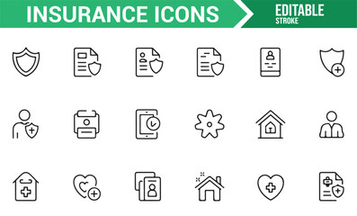 Simple Insurance Icons for Business and Legal Use: Shield, Protection, and Claims