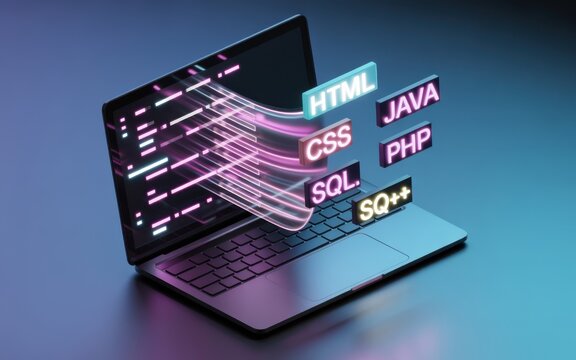 Laptop displaying programming languages and code