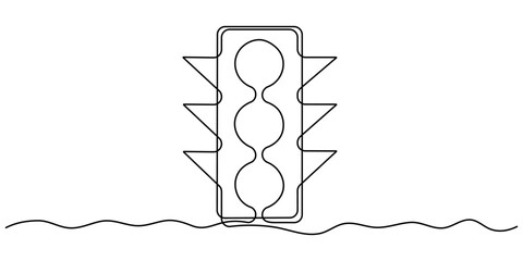 One line drawing of a traffic light, Light traffic one line continuous. Light traffic line art. Hand drawn vector art, Continuous one line drawing of traffic lights with poles to regulate vehicle.