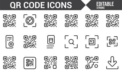 Icons Representing QR Codes, Scanning, and Mobile Phone Connectivity