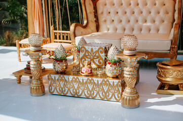 hindu wedding stage prayer setup