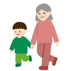 孫（男の子）と歩くおばあちゃん