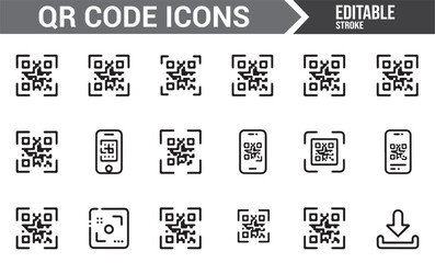 Collection of QR Code Icons for Scanning, Mobile Phones, and Digital Design