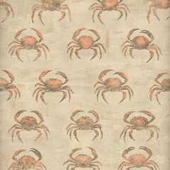 A complete pastel retro decorative design with nostalgia style, textured with hundreds of small crabs in low contrast
