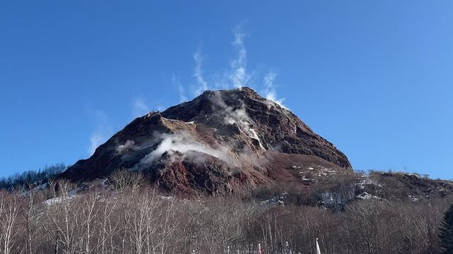 Steaming volcano in Hokkaido near lake Toya