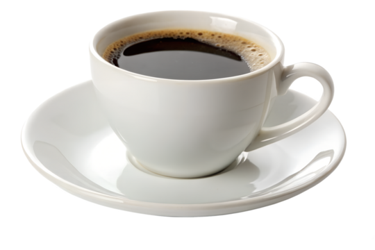 White Coffee Cup with Black Coffee on Saucer Isolated