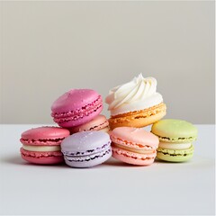 Obraz premium Delightful macaron display local bakery promotional flyer colorful setting aesthetic view sweet treats concept for eye-catching branding