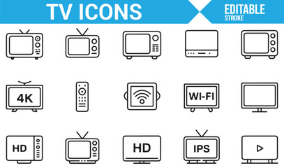 Simple Icons for Televisions, Remote Controls, and WiFi Connectivity