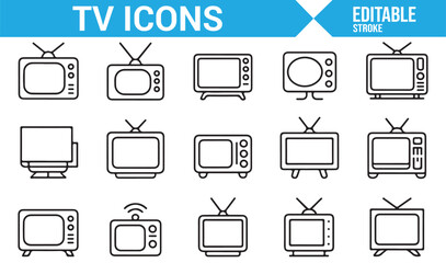 Vector Set of TV and Media Icons: Traditional, 4K, and HD Screens with WiFi