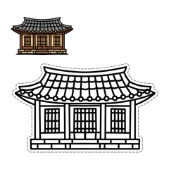 Cute Korean culture vector set featuring girls in hanbok, traditional food, gayageum, hanok house, mask, and soju. Perfect for education, decoration, festivals, and cultural designs