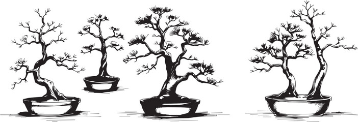 Decorative Bonsai Set. Hand drawn vector illustration