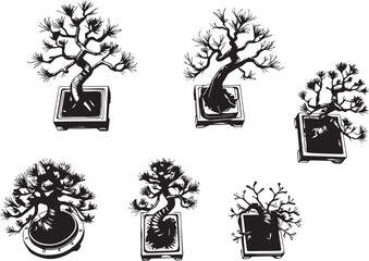 Decorative Bonsai Set. Hand drawn vector illustration