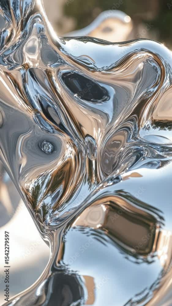 Poster A close-up view of a shiny metal object with reflective surface, suitable for use in product photography or as an abstract design element