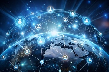 Obraz premium Communication technology with global internet network connected lines