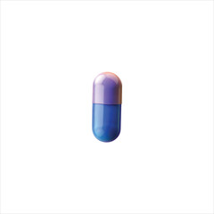 A lone blue pill, a medical capsule, is isolated against a white background, representing health and pharmaceutical care