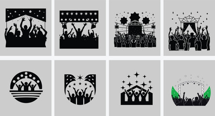Fototapeta premium Festival Crowd with Hands Raised Silhouette