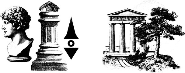 Classical greek architecture and sculpture: iconic columns and bust design for artistic inspiration