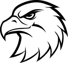 Black eagle head side view icon, powerful bird logo design.