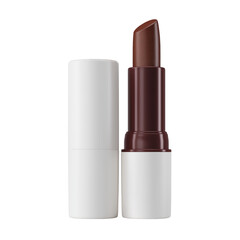 Obraz premium White plastic tube of lipstick with a brown cap, side view, isolated on a transparent background, PNG file.