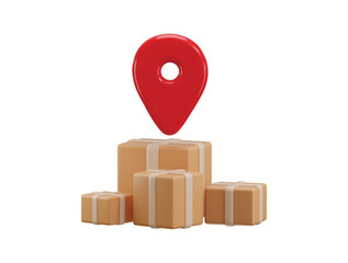 Cardboard box with location icon 3d render concept of order or parcel tracking delivery location pinned icon vector illustration