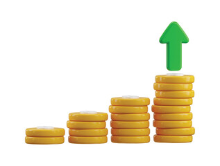 Dollar coin stack with growing arrow chart icon 3d render concept with financial profit money growth icon vector illustration
