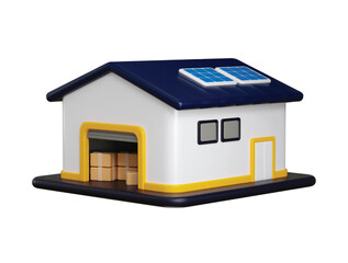 Warehouse building with Cardboard boxes icon 3d render concept of Business and logistic cargo warehouse vector illustration
