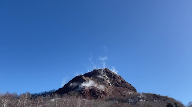 Steaming volcano in Hokkaido near lake Toya