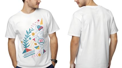 White t shirt mockup with abstract design isolated on transparent background