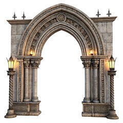 Fototapeta premium Ornate stone archway with illuminated lanterns